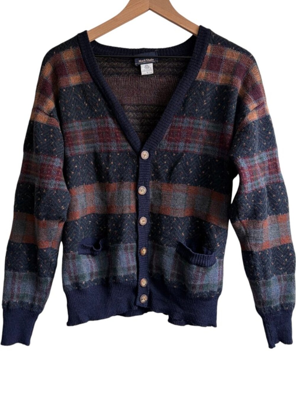 Vintage Mark Shale Pure Wool Plaid Cardigan Grandpa Sweater Preppy
